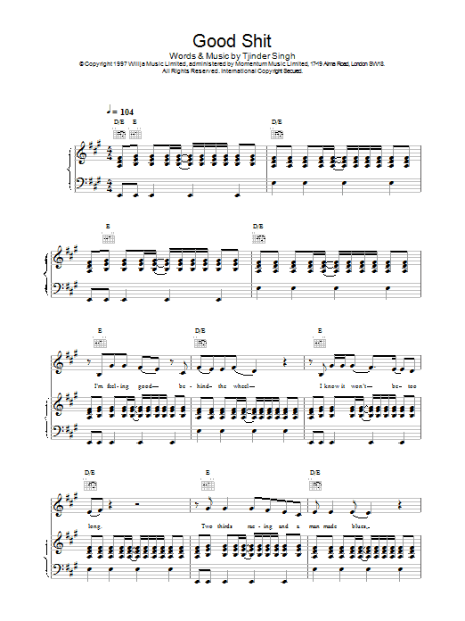 Download Cornershop Good Shit Sheet Music and learn how to play Piano, Vocal & Guitar PDF digital score in minutes
