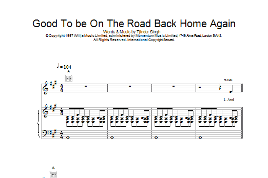 Download Cornershop Good To Be On The Road Back Home Again Sheet Music and learn how to play Piano, Vocal & Guitar PDF digital score in minutes