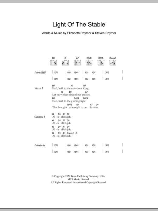 Download Cornershop Light Of The Stable Sheet Music and learn how to play Lyrics & Chords PDF digital score in minutes