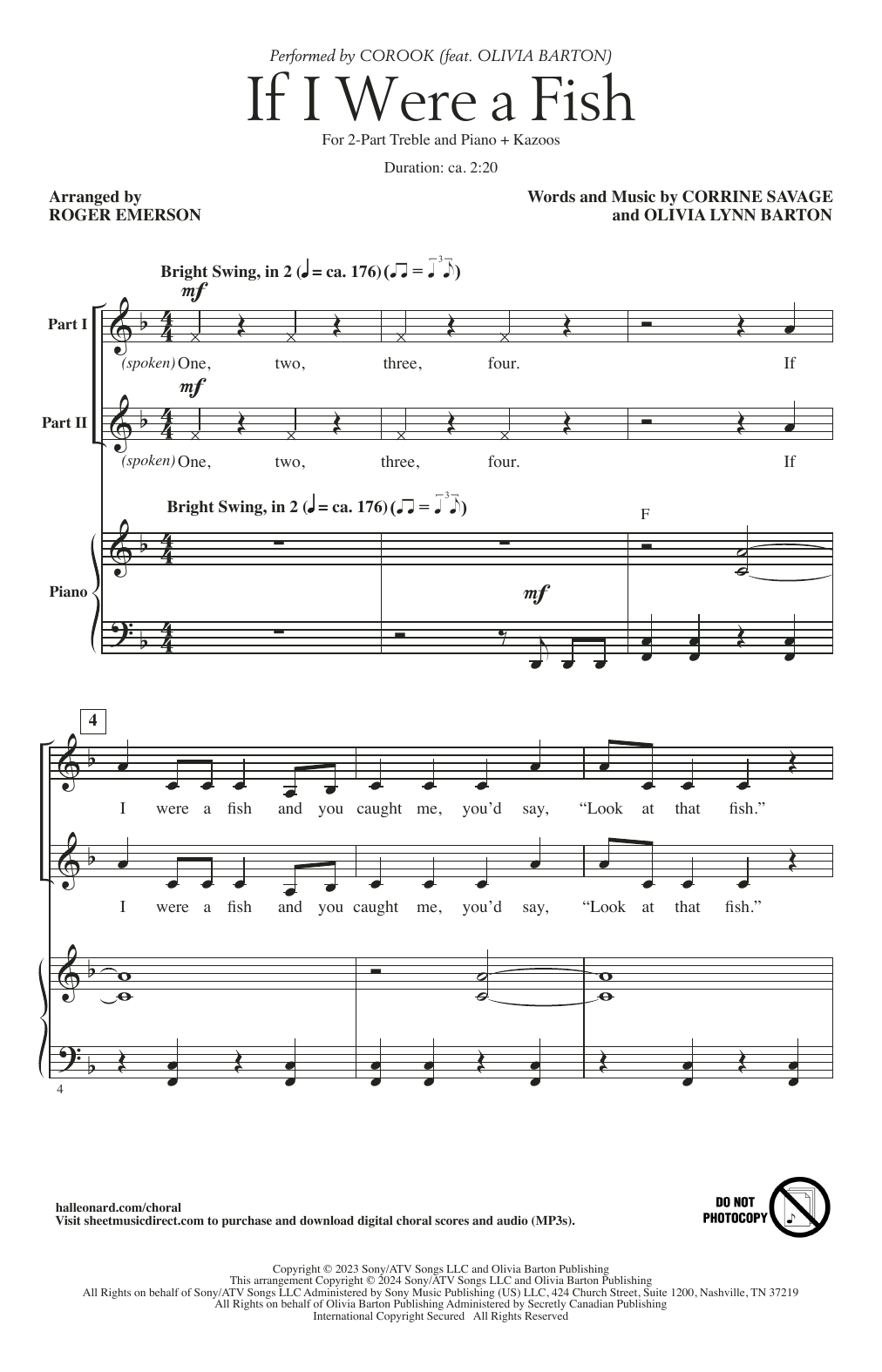 Download Corook If I Were A Fish (feat. Olivia Barton) (arr. Roger Emerson) Sheet Music and learn how to play 2-Part Choir PDF digital score in minutes