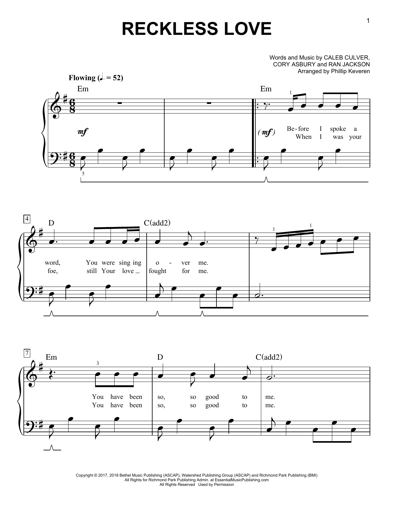 Download Cory Asbury Reckless Love (arr. Phillip Keveren) Sheet Music and learn how to play Piano Solo PDF digital score in minutes