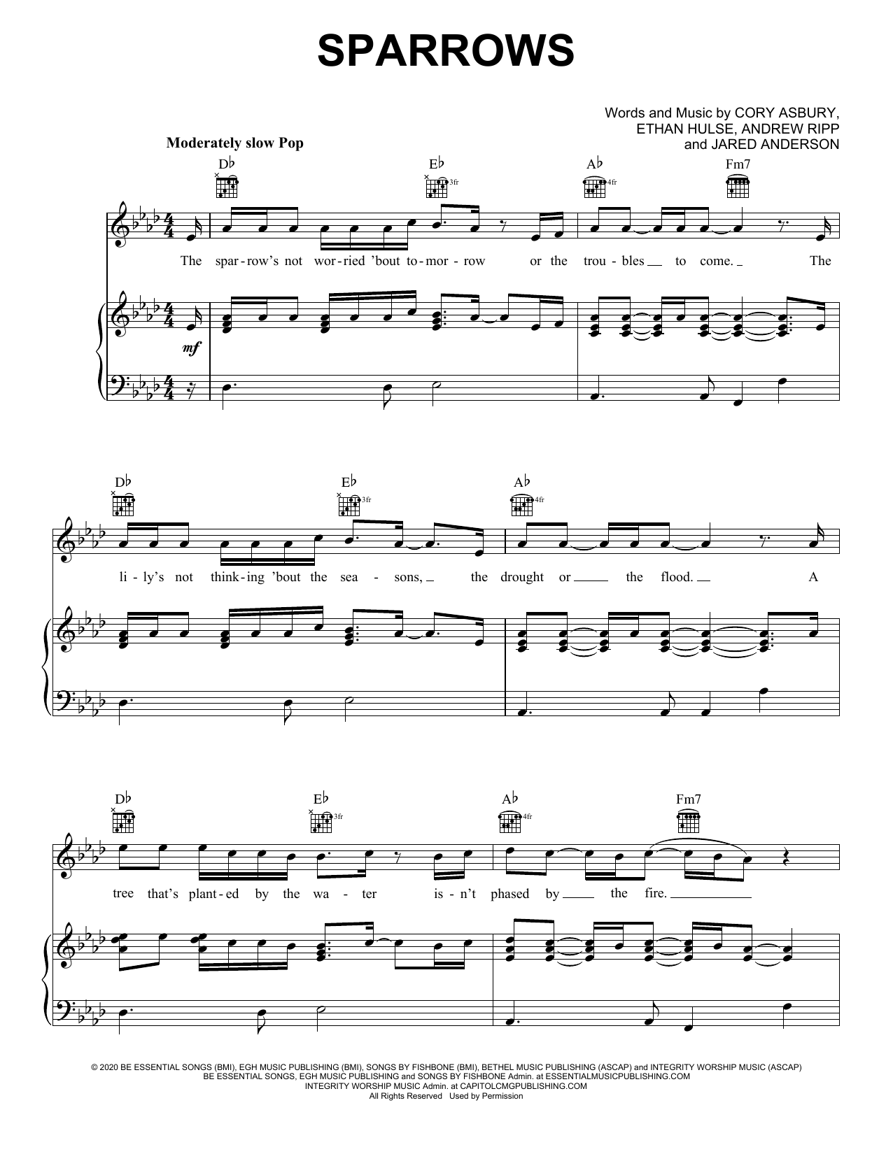 Download Cory Asbury Sparrows Sheet Music and learn how to play Piano, Vocal & Guitar Chords (Right-Hand Melody) PDF digital score in minutes