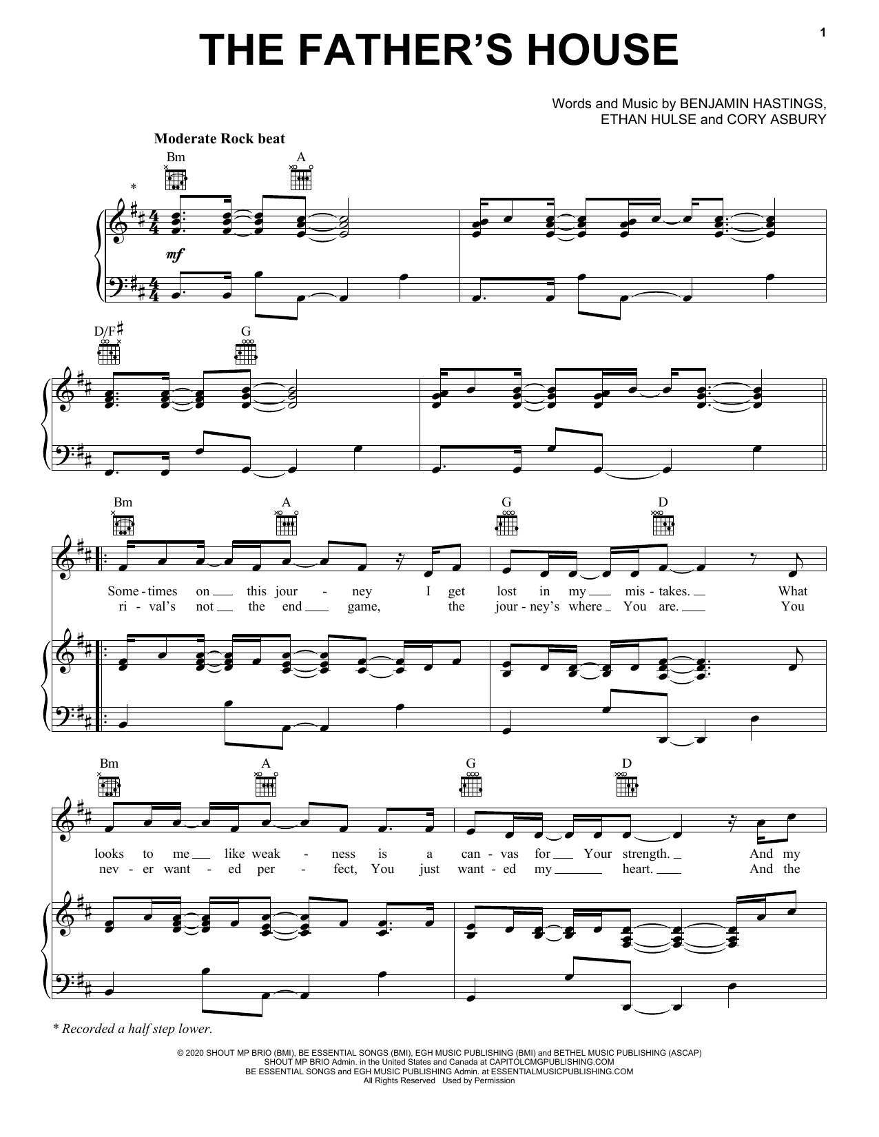 Download Cory Asbury The Father's House Sheet Music and learn how to play Piano, Vocal & Guitar Chords (Right-Hand Melody) PDF digital score in minutes