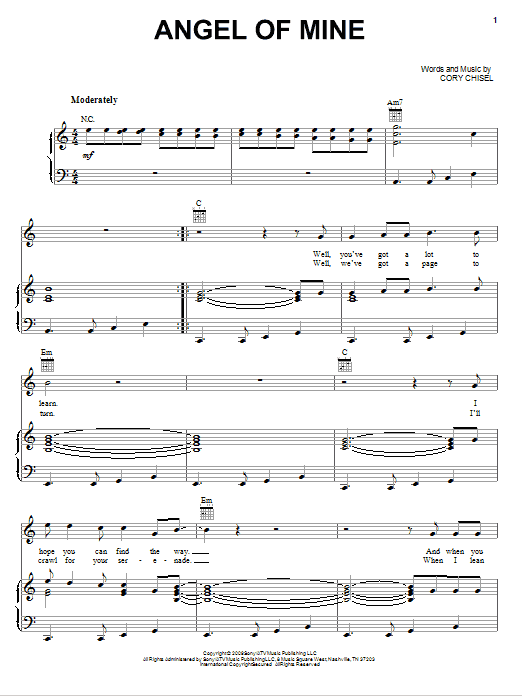 Download Cory Chisel And The Wandering Sons Angel Of Mine Sheet Music and learn how to play Piano, Vocal & Guitar (Right-Hand Melody) PDF digital score in minutes
