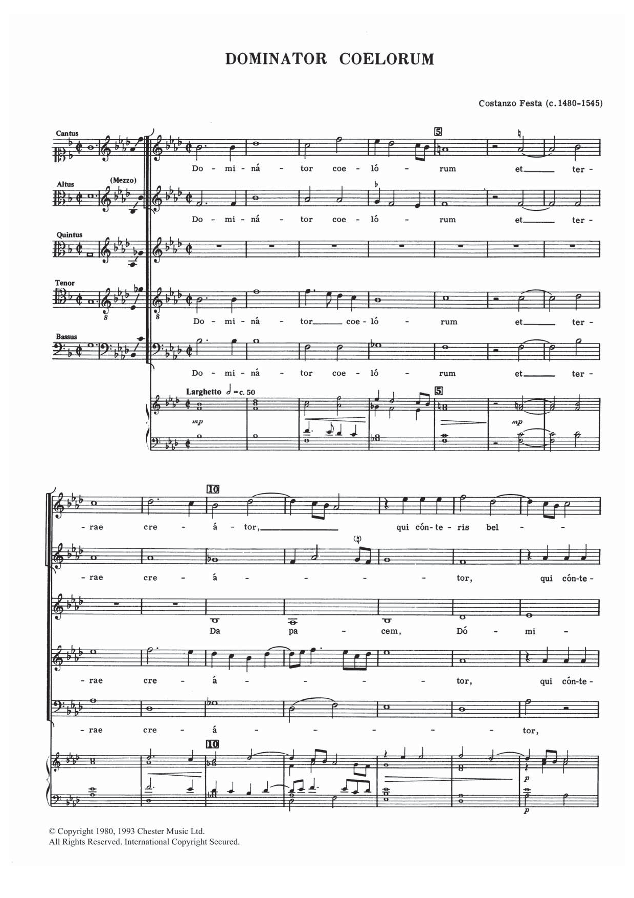 Download Costanzo Festa Dominator Coelorum Sheet Music and learn how to play Choral SSATB PDF digital score in minutes
