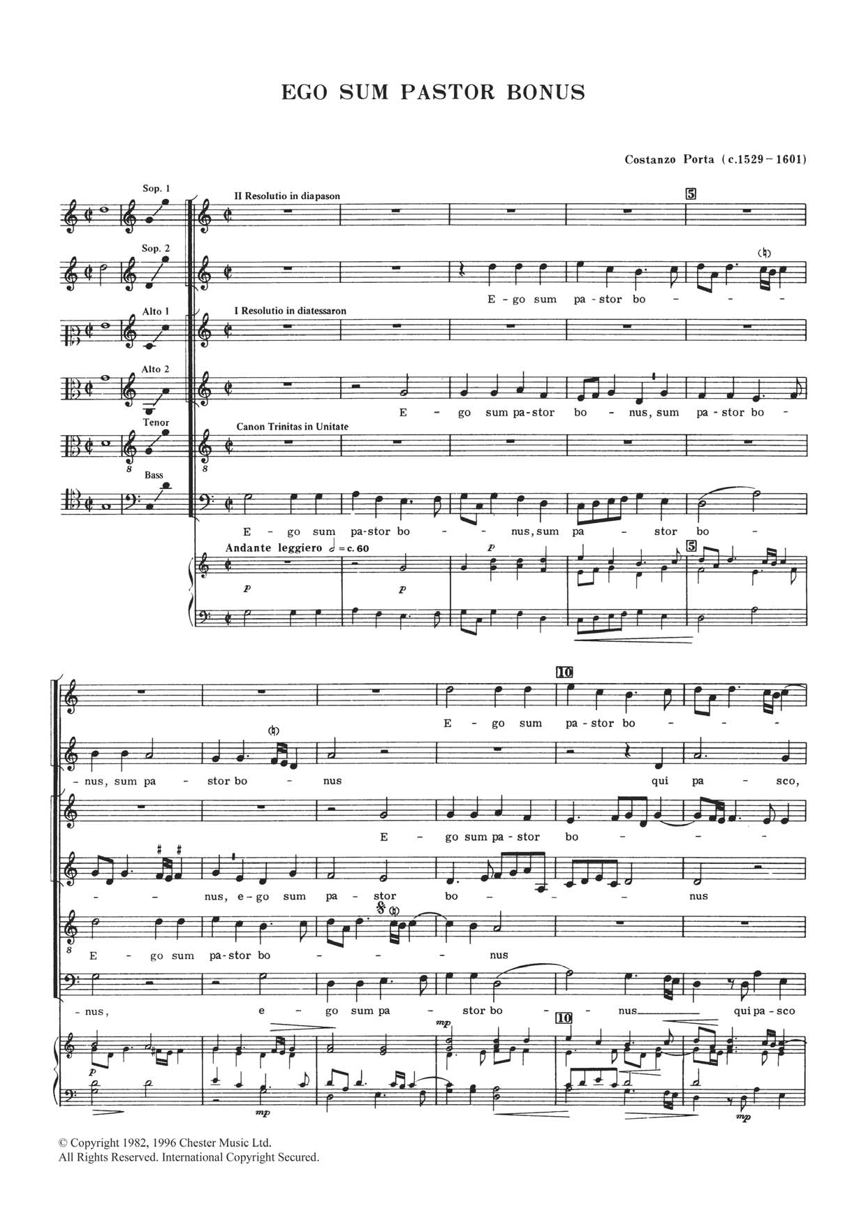 Download Costanzo Porta Ego Sum Pastor Bonus Sheet Music and learn how to play Choral SAATB PDF digital score in minutes