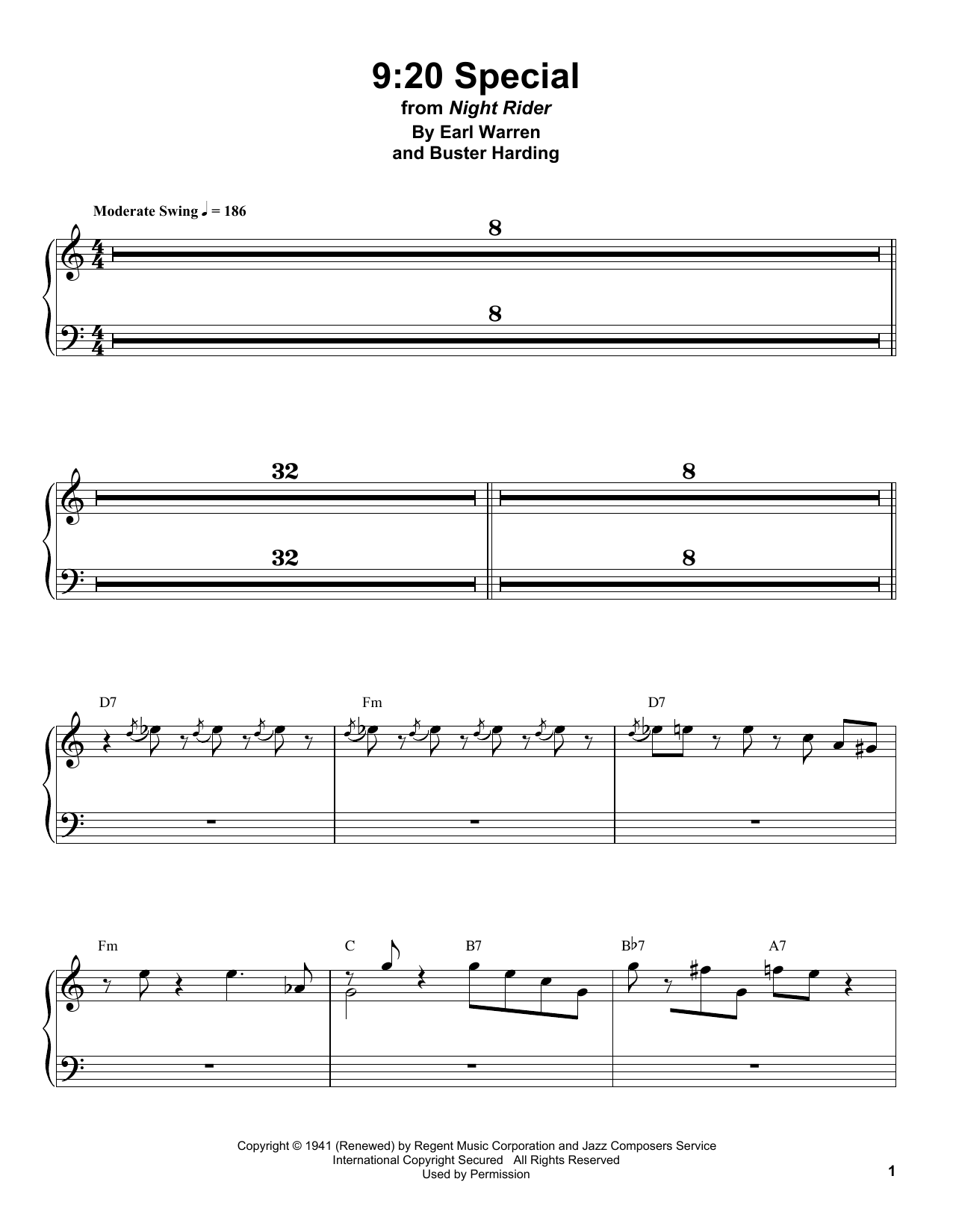 Download Count Basie 9:20 Special Sheet Music and learn how to play Piano Transcription PDF digital score in minutes