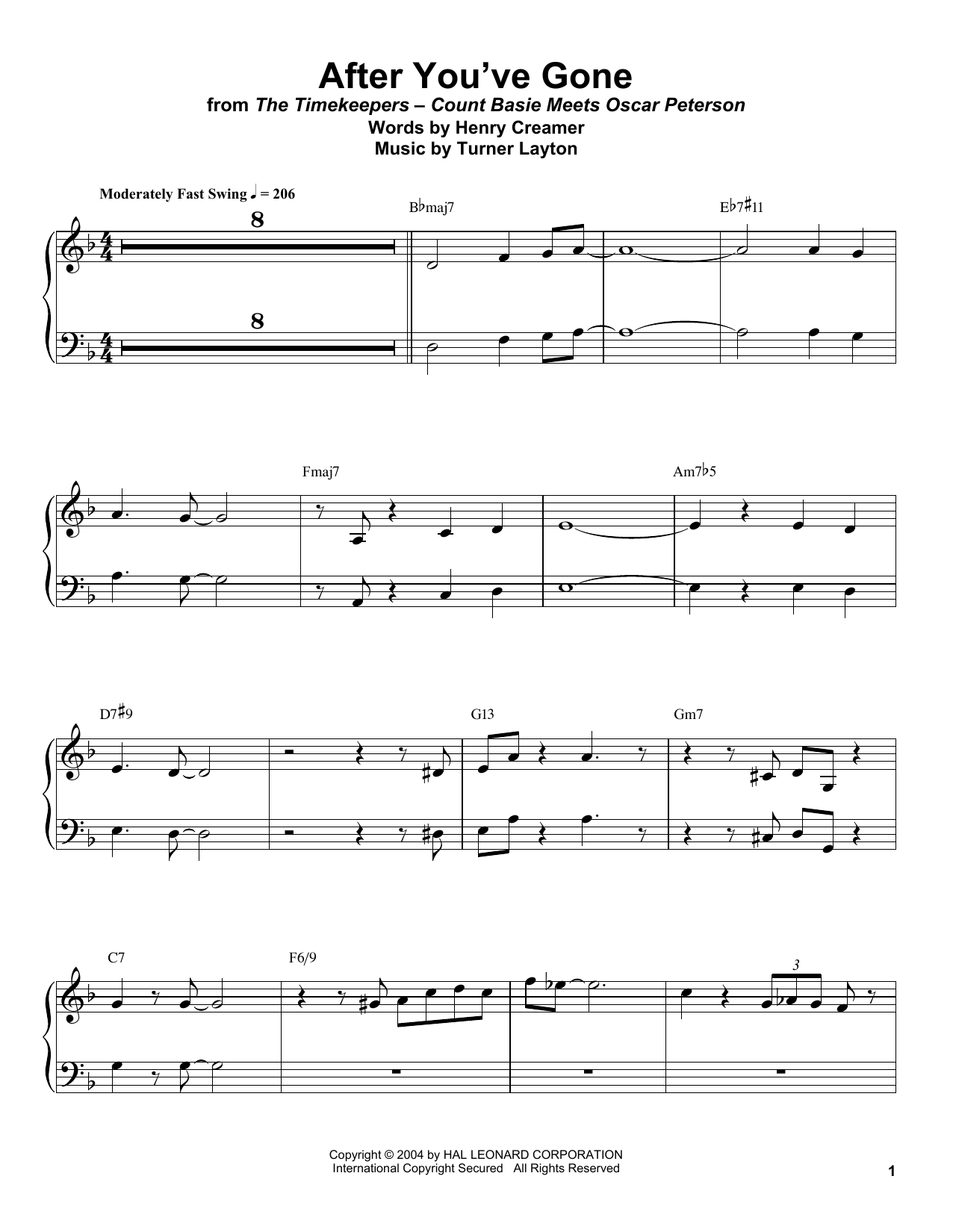 Download Count Basie After You've Gone Sheet Music and learn how to play Piano Transcription PDF digital score in minutes