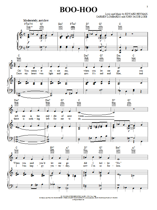 Download Count Basie Boo-Hoo Sheet Music and learn how to play Piano, Vocal & Guitar (Right-Hand Melody) PDF digital score in minutes