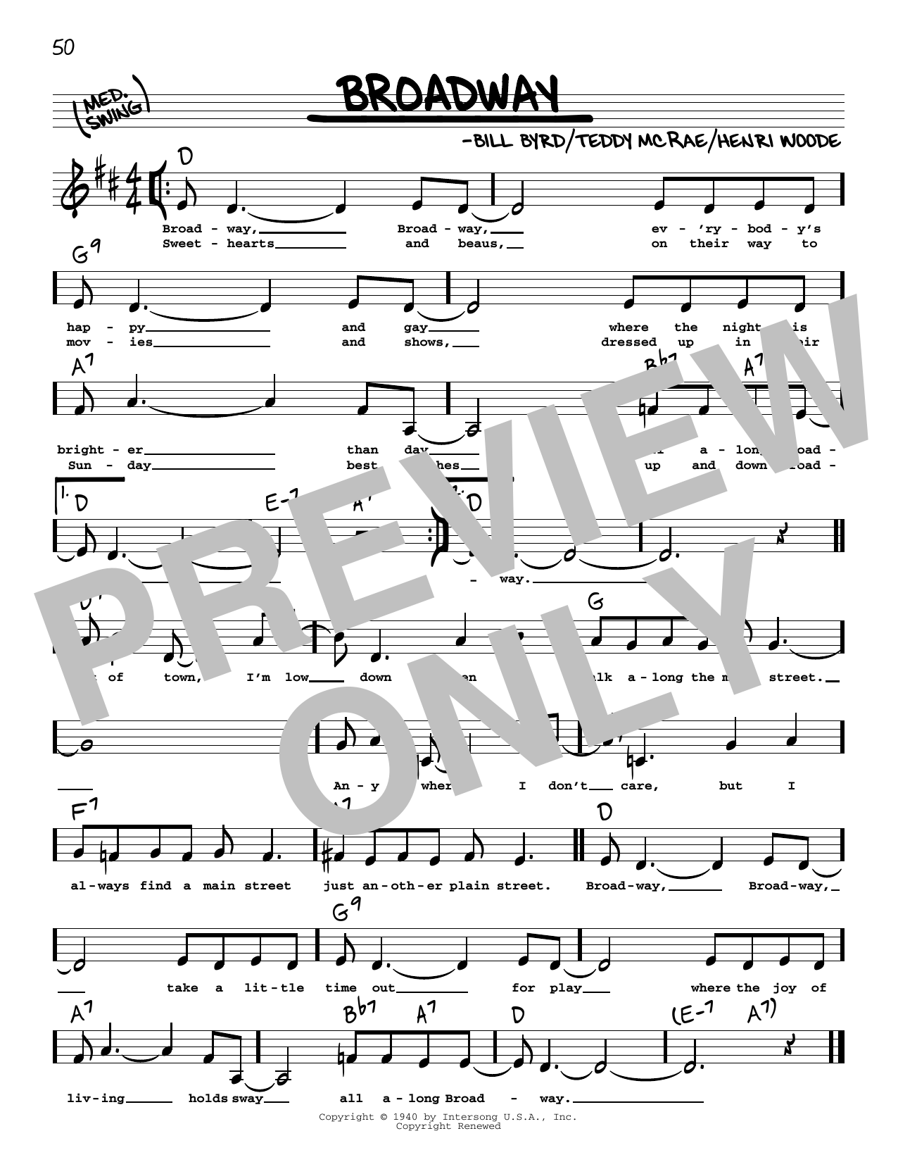 Download Count Basie Broadway (Low Voice) Sheet Music and learn how to play Real Book – Melody, Lyrics & Chords PDF digital score in minutes