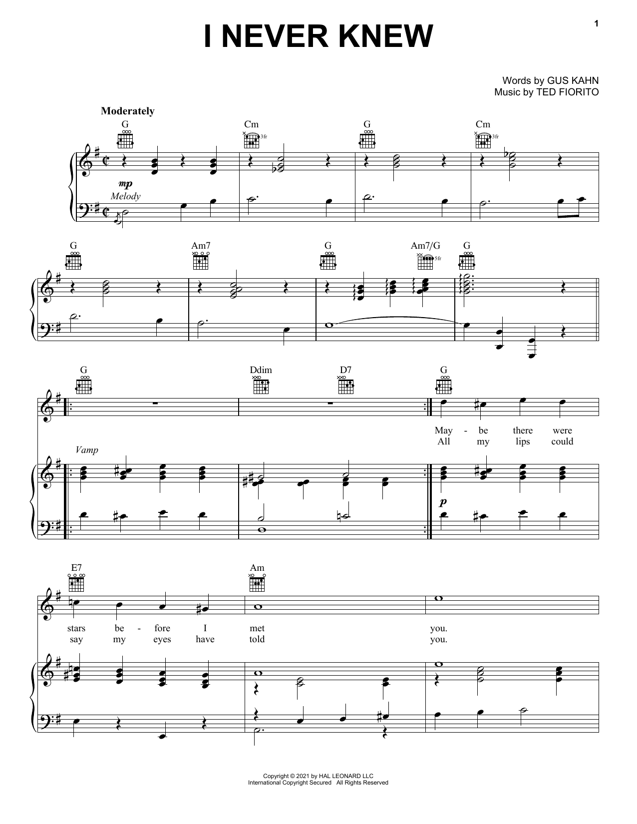 Download Count Basie I Never Knew Sheet Music and learn how to play Piano, Vocal & Guitar Chords (Right-Hand Melody) PDF digital score in minutes