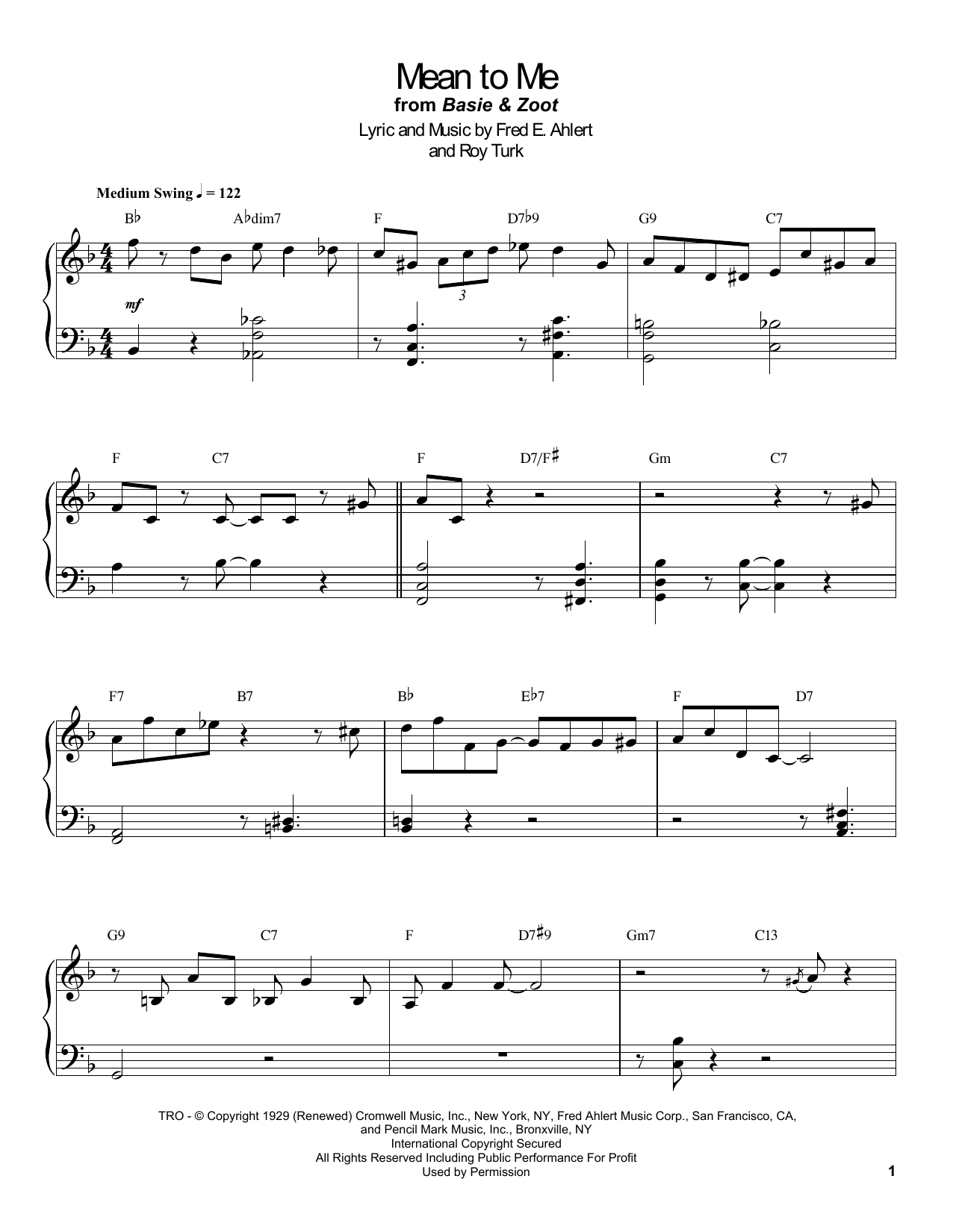 Download Count Basie Mean To Me Sheet Music and learn how to play Piano Transcription PDF digital score in minutes