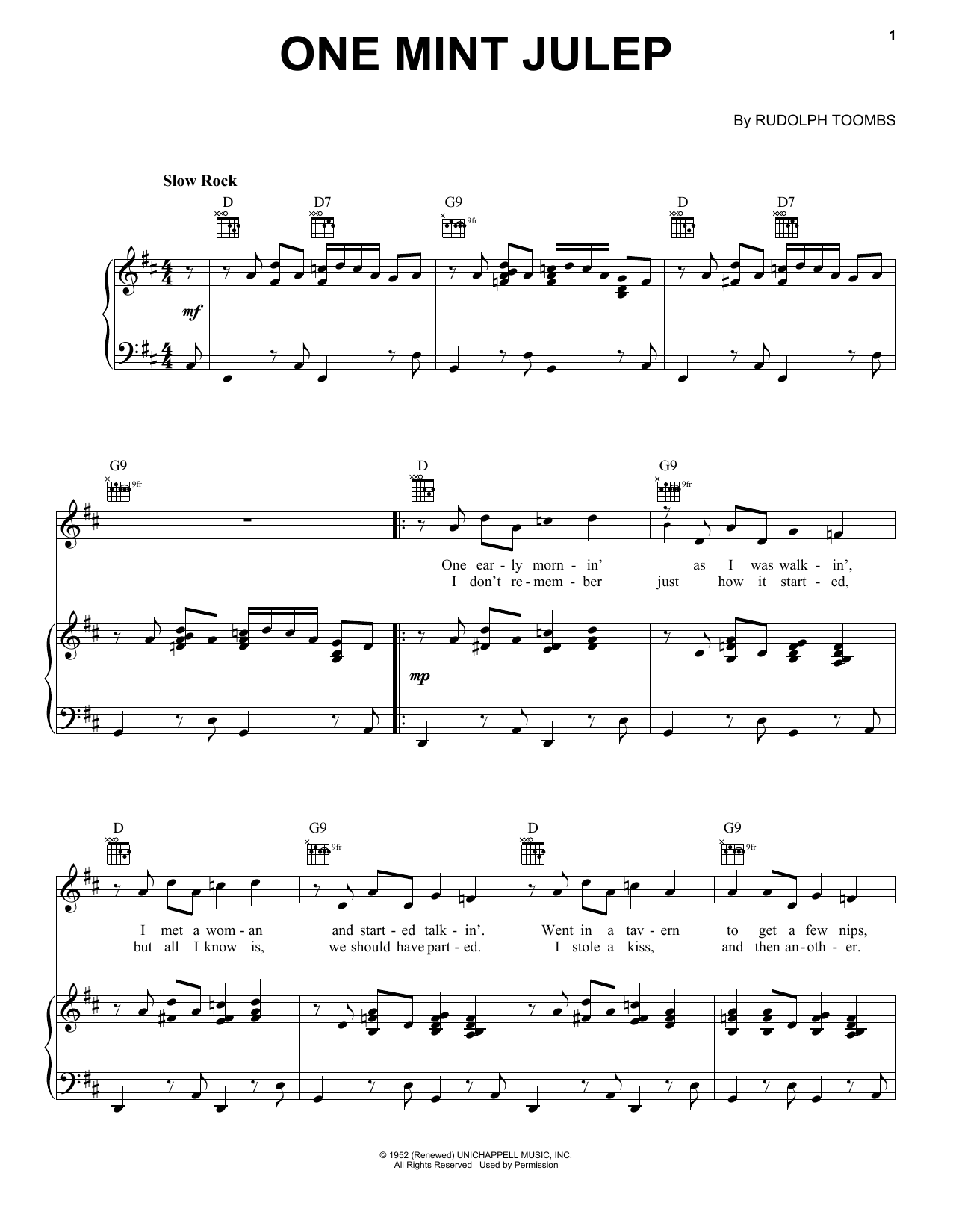 Download Count Basie One Mint Julep Sheet Music and learn how to play Piano, Vocal & Guitar (Right-Hand Melody) PDF digital score in minutes