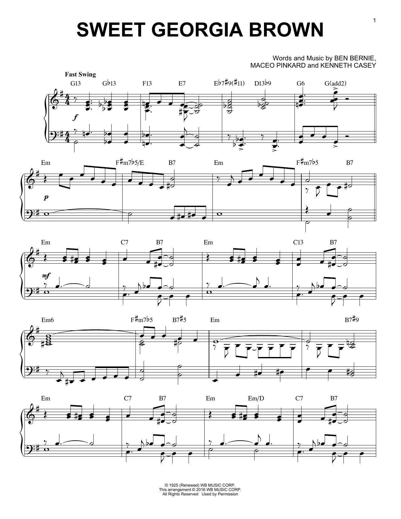 Download Count Basie Sweet Georgia Brown Sheet Music and learn how to play Piano PDF digital score in minutes