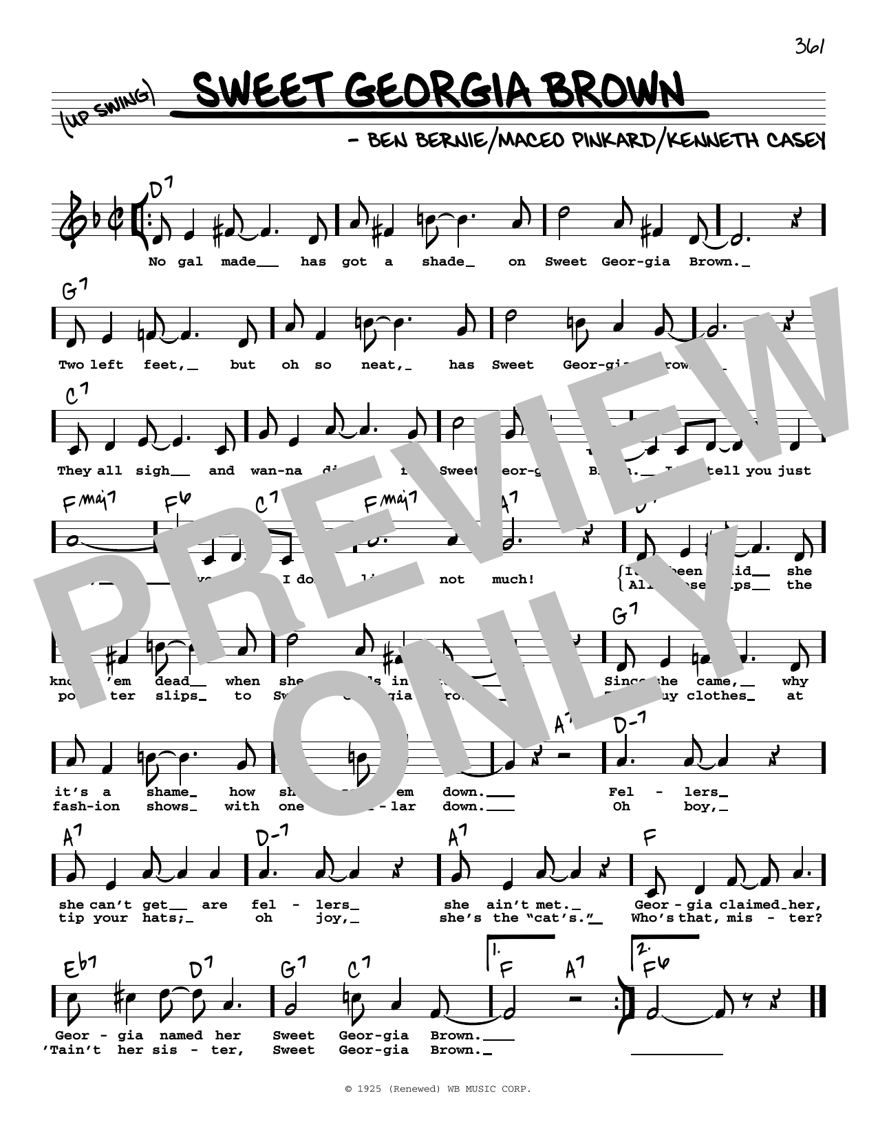 Download Count Basie Sweet Georgia Brown (High Voice) Sheet Music and learn how to play Real Book – Melody, Lyrics & Chords PDF digital score in minutes