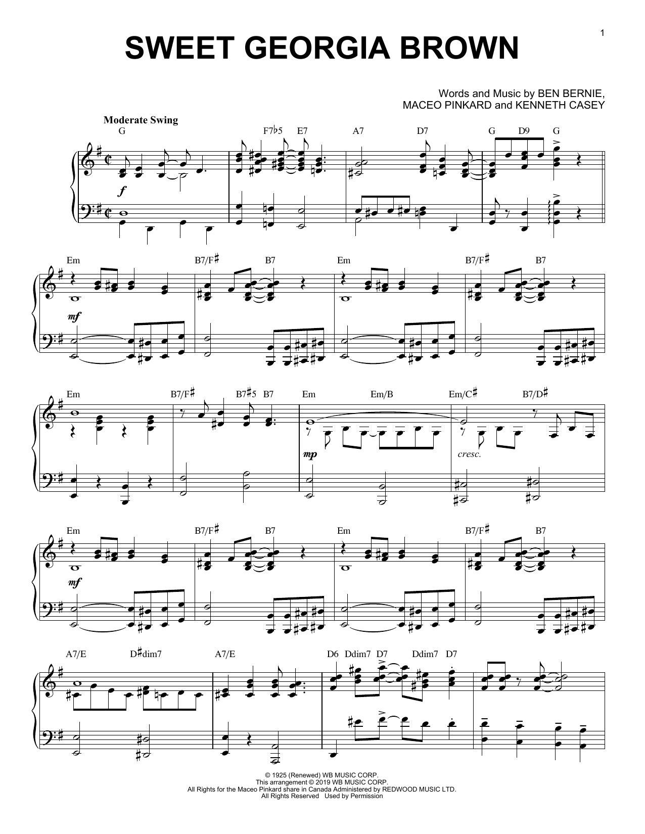 Download Count Basie Sweet Georgia Brown [Jazz version] Sheet Music and learn how to play Piano Solo PDF digital score in minutes