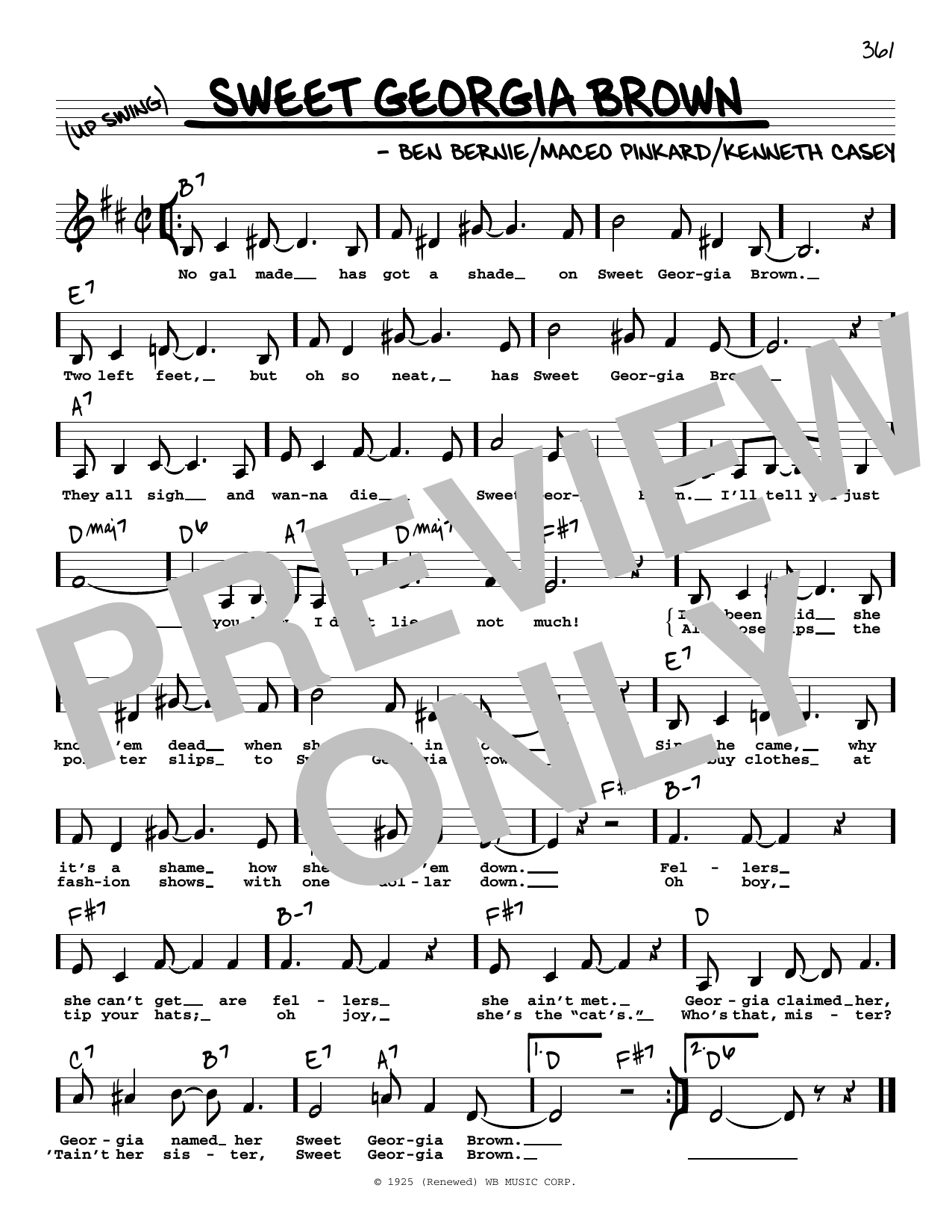 Download Count Basie Sweet Georgia Brown (Low Voice) Sheet Music and learn how to play Real Book – Melody, Lyrics & Chords PDF digital score in minutes