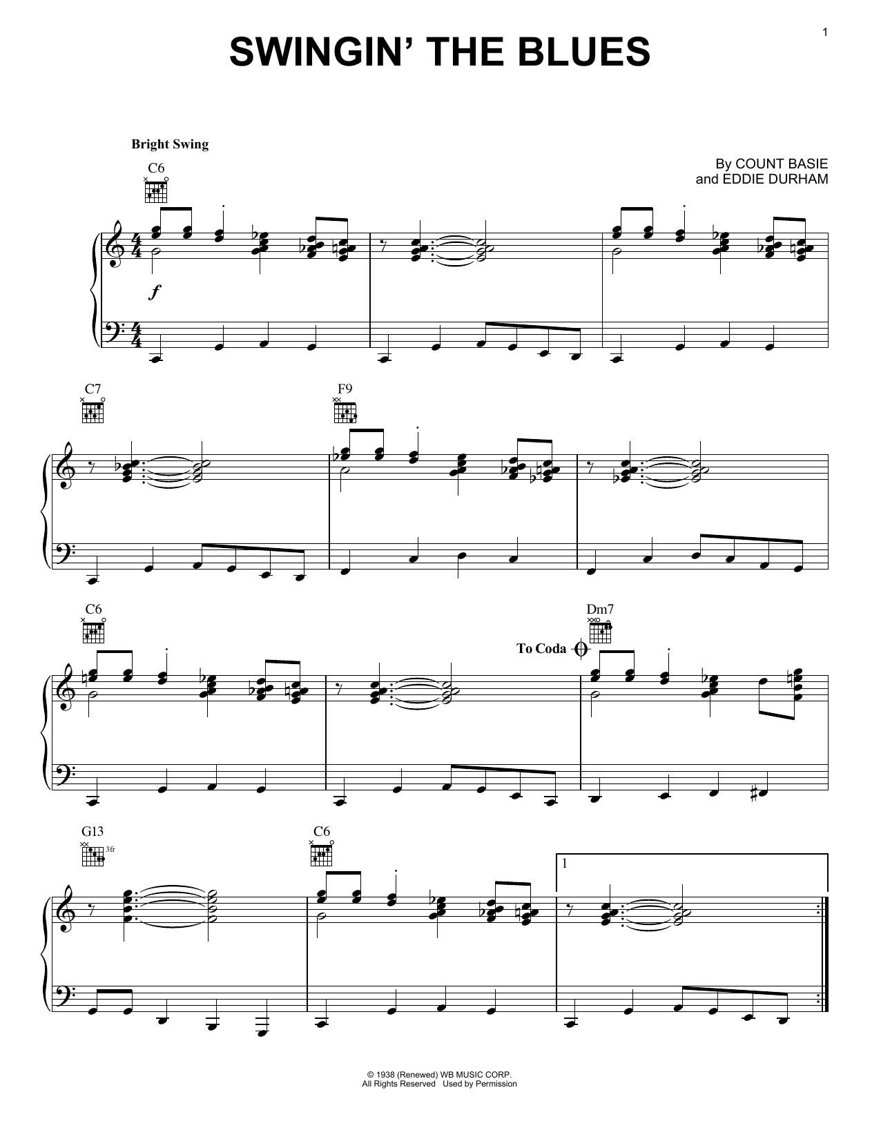 Download Count Basie Swingin' The Blues Sheet Music and learn how to play Piano, Vocal & Guitar (Right-Hand Melody) PDF digital score in minutes