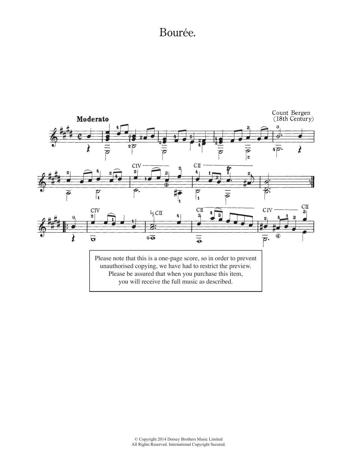 Download Count Bergen Bouree Sheet Music and learn how to play Guitar PDF digital score in minutes