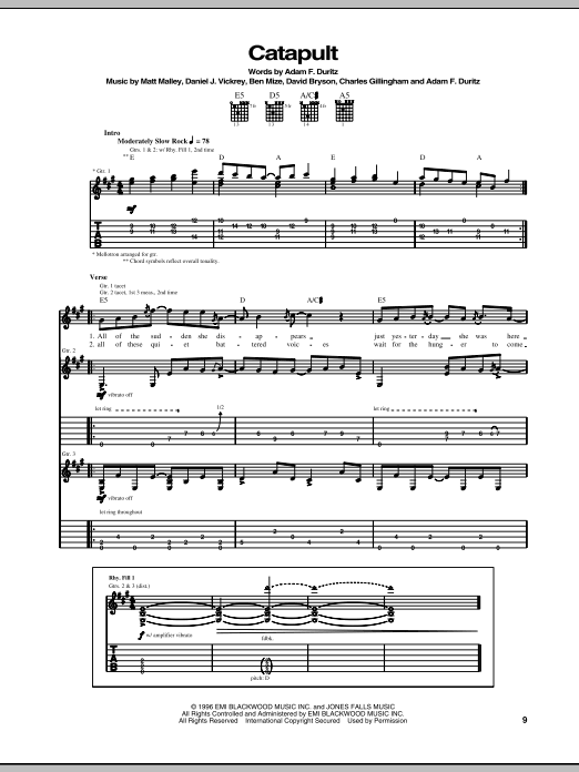 Download Counting Crows Catapult Sheet Music and learn how to play Guitar Tab PDF digital score in minutes