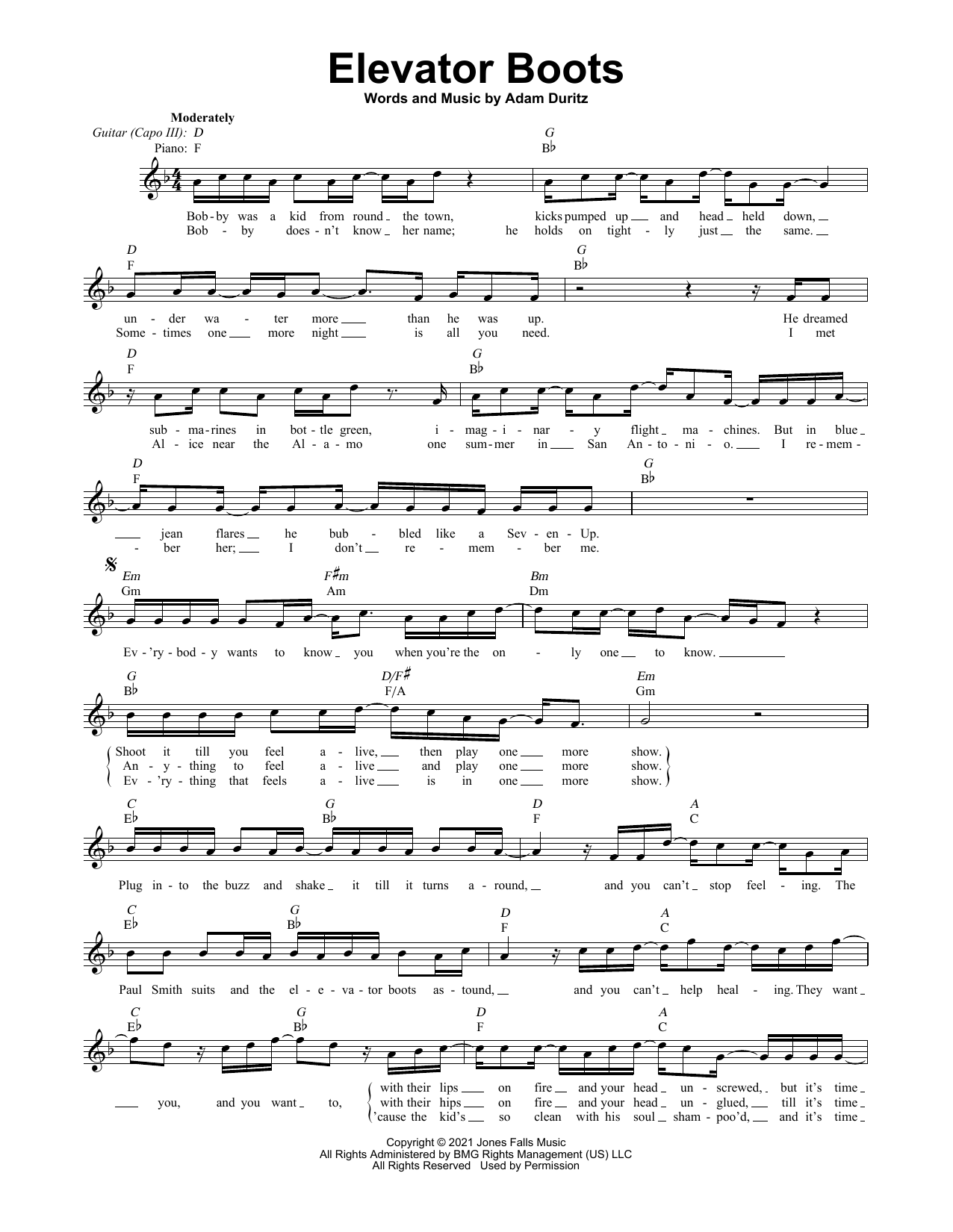 Download Counting Crows Elevator Boots Sheet Music and learn how to play Lead Sheet / Fake Book PDF digital score in minutes