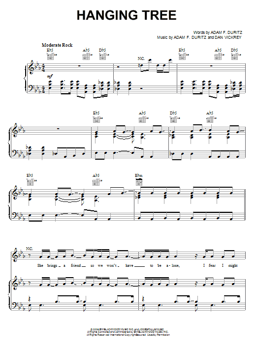Download Counting Crows Hanging Tree Sheet Music and learn how to play Piano, Vocal & Guitar (Right-Hand Melody) PDF digital score in minutes