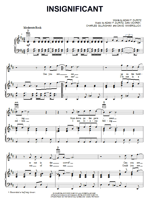 Download Counting Crows Insignificant Sheet Music and learn how to play Piano, Vocal & Guitar (Right-Hand Melody) PDF digital score in minutes