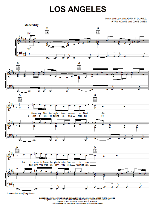 Download Counting Crows Los Angeles Sheet Music and learn how to play Piano, Vocal & Guitar (Right-Hand Melody) PDF digital score in minutes