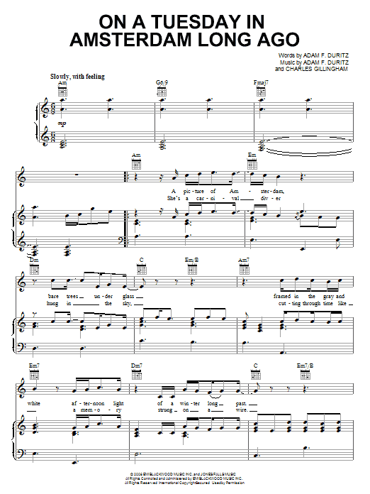 Download Counting Crows On A Tuesday In Amsterdam Long Ago Sheet Music and learn how to play Piano, Vocal & Guitar (Right-Hand Melody) PDF digital score in minutes