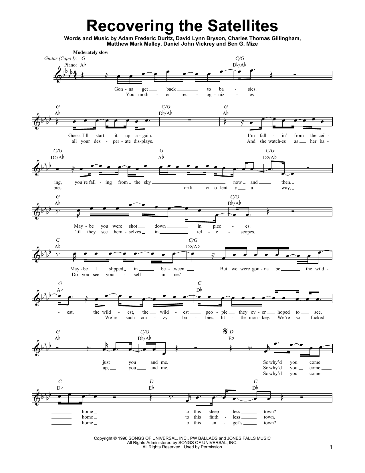 Download Counting Crows Recovering The Satellites Sheet Music and learn how to play Lead Sheet / Fake Book PDF digital score in minutes