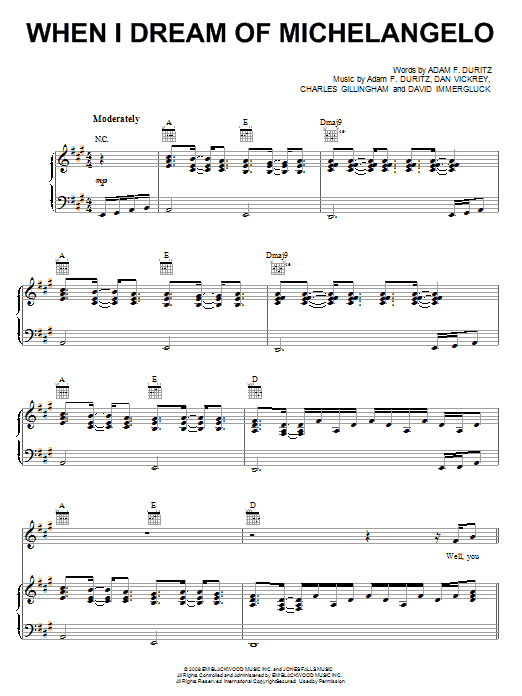 Download Counting Crows When I Dream Of Michelangelo Sheet Music and learn how to play Piano, Vocal & Guitar (Right-Hand Melody) PDF digital score in minutes