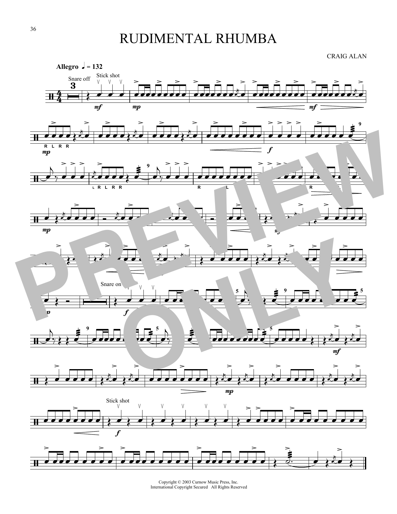 Download Craig Alan Rudimental Rhumba Sheet Music and learn how to play Snare Drum Solo PDF digital score in minutes
