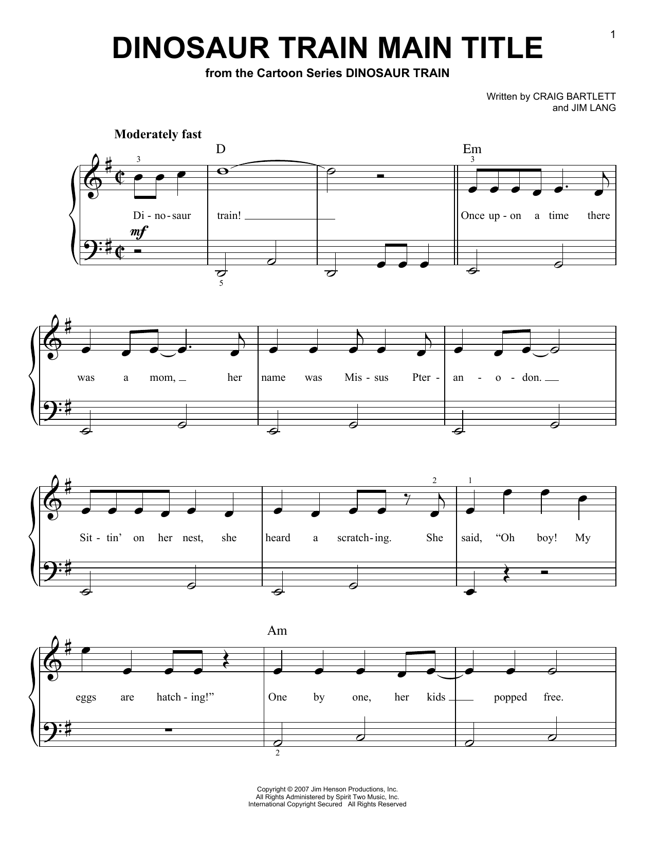 Download Craig Bartlett Dinosaur Train Main Title Sheet Music and learn how to play Easy Piano PDF digital score in minutes