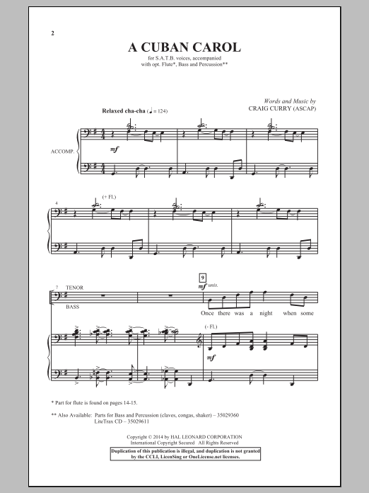 Download Craig Curry A Cuban Carol Sheet Music and learn how to play Choral PDF digital score in minutes