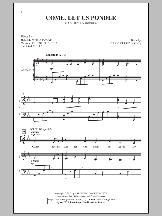 Download Craig Curry Come, Let Us Ponder Sheet Music and learn how to play SATB PDF digital score in minutes