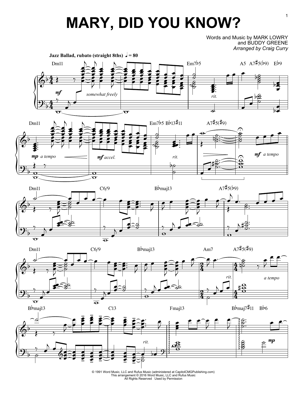 Download Craig Curry Mary, Did You Know? Sheet Music and learn how to play Piano PDF digital score in minutes
