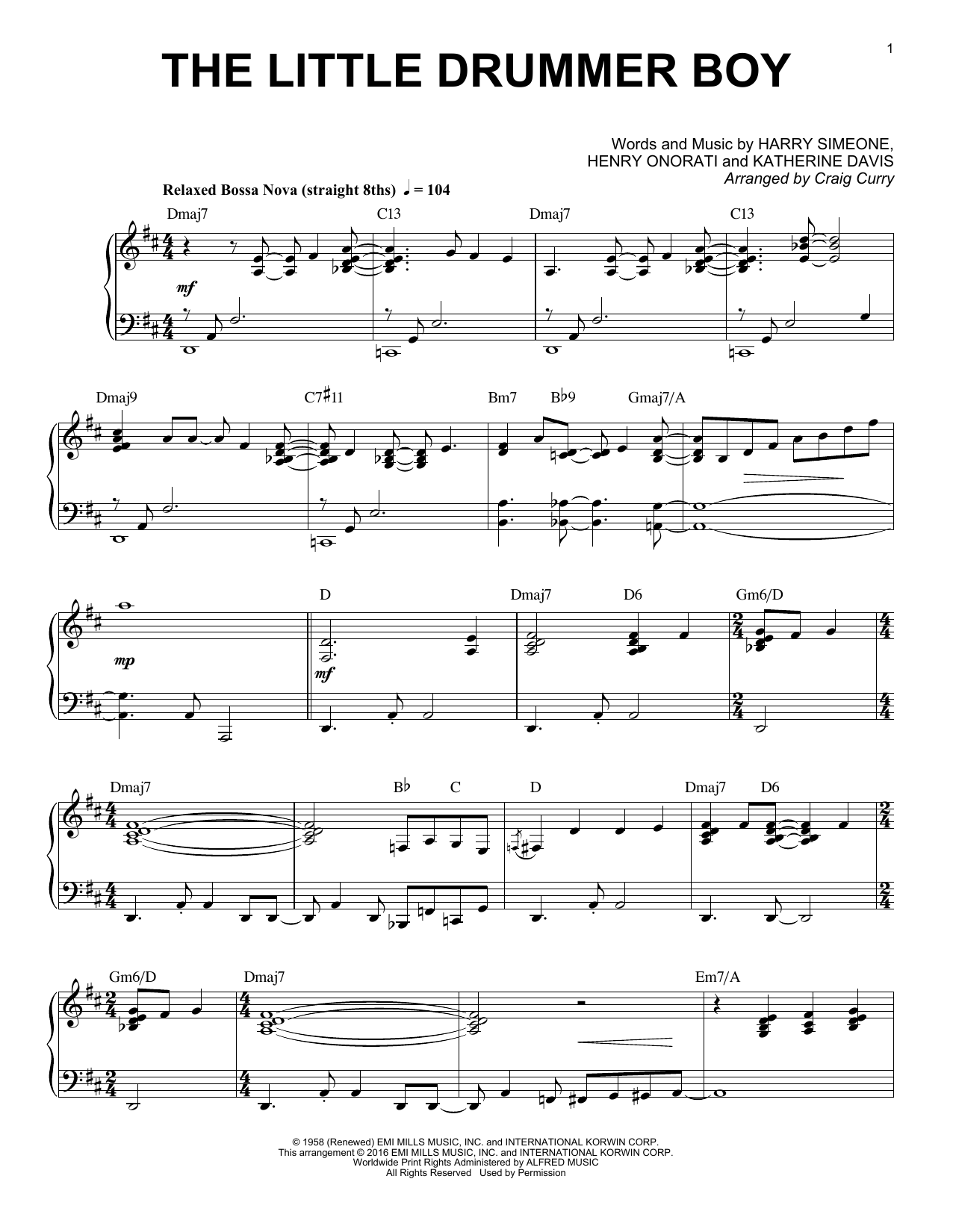 Download Craig Curry The Little Drummer Boy Sheet Music and learn how to play Piano PDF digital score in minutes