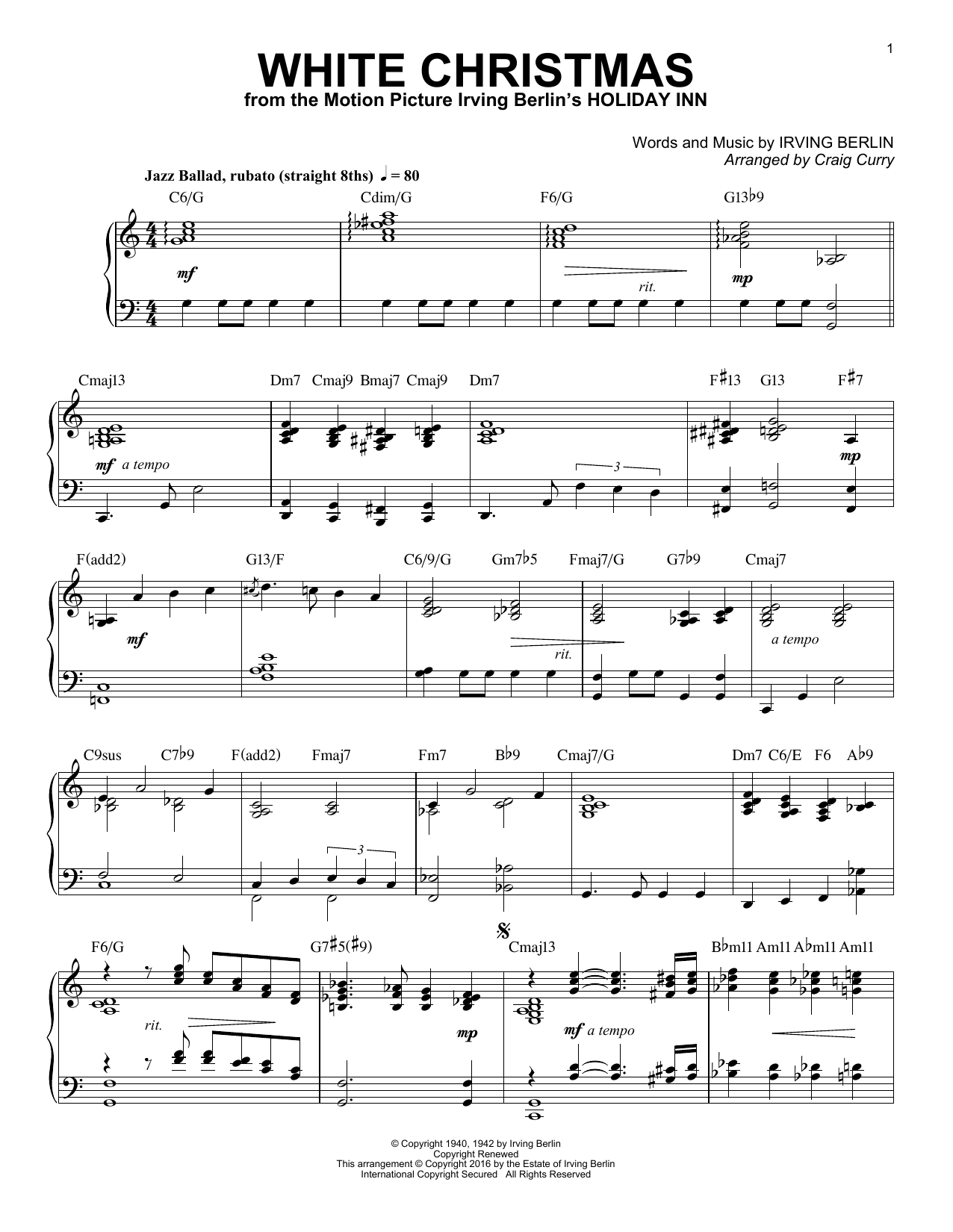 Download Craig Curry White Christmas Sheet Music and learn how to play Piano PDF digital score in minutes
