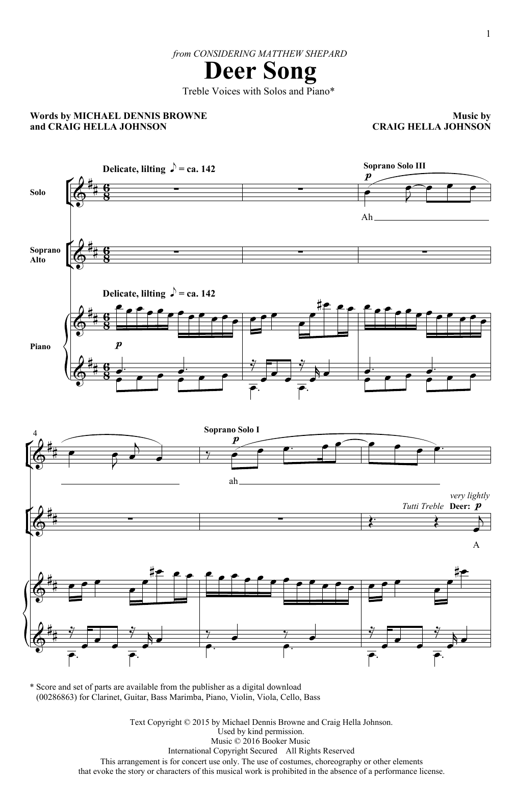 Download Craig Hella Johnson Deer Song (from Considering Matthew Shepard) Sheet Music and learn how to play SSA Choir PDF digital score in minutes