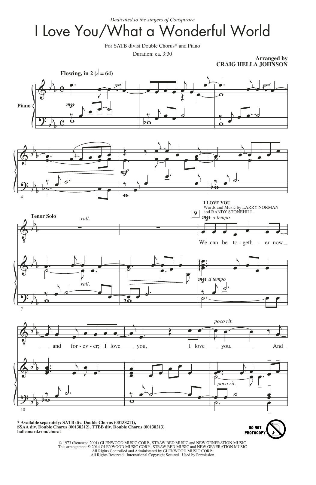 Download Craig Hella Johnson I Love You/What A Wonderful World Sheet Music and learn how to play SATB PDF digital score in minutes