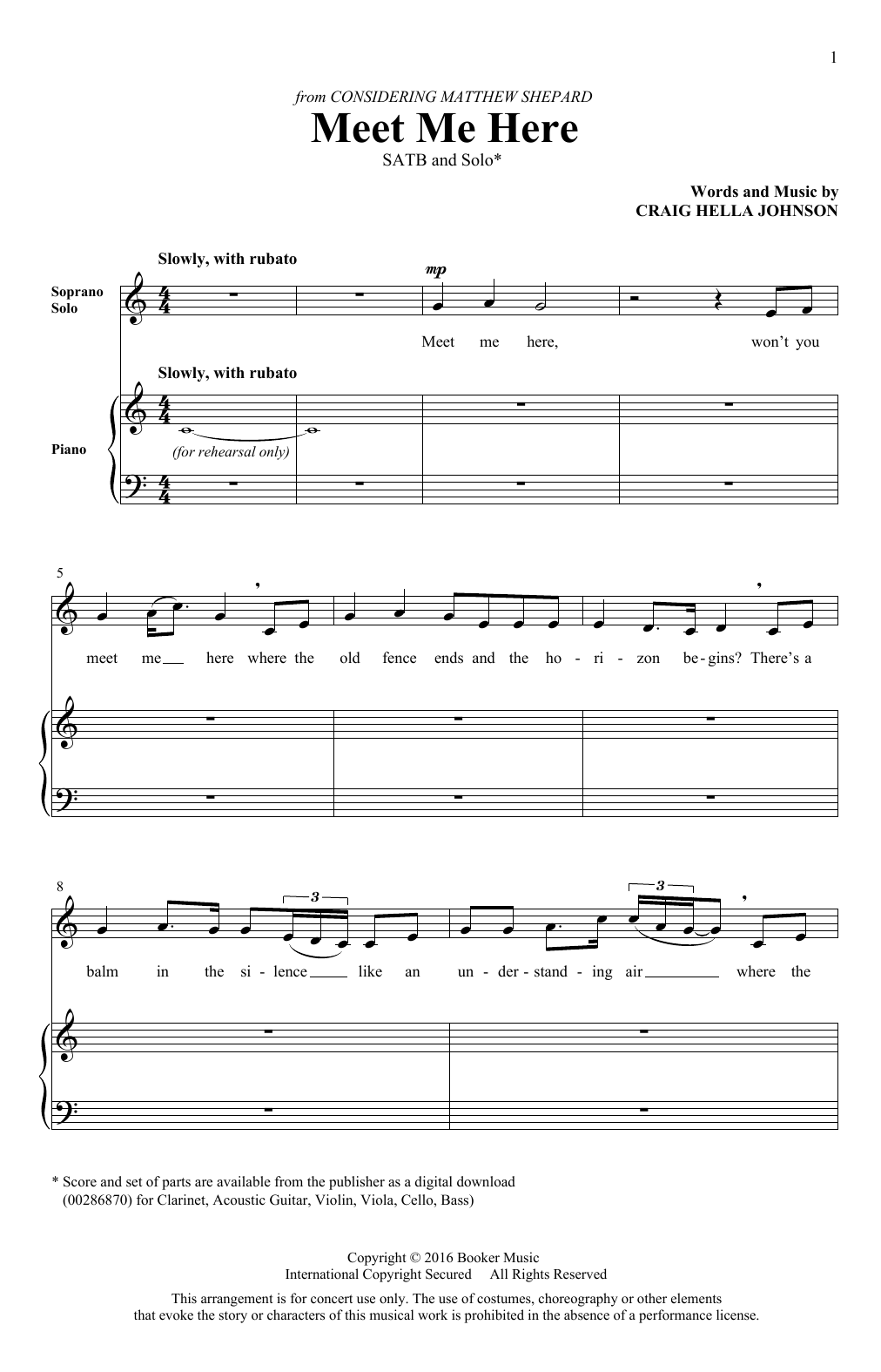 Download Craig Hella Johnson Meet Me Here (from Considering Matthew Shepard) Sheet Music and learn how to play SATB Choir PDF digital score in minutes