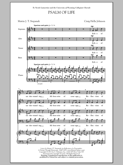Download Craig Hella Johnson Psalm Of Life Sheet Music and learn how to play SATB PDF digital score in minutes