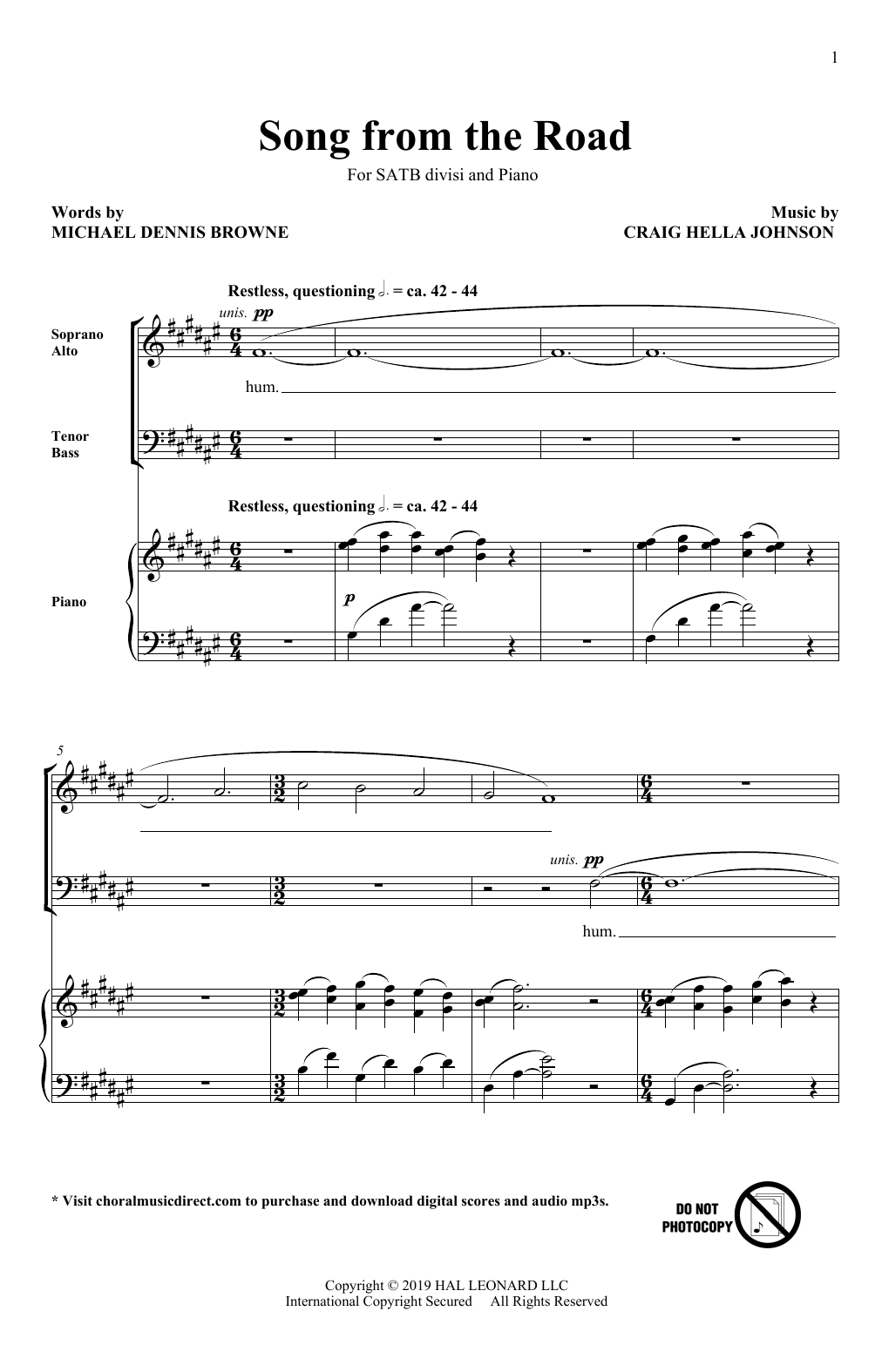 Download Craig Hella Johnson Song From The Road Sheet Music and learn how to play SATB Choir PDF digital score in minutes