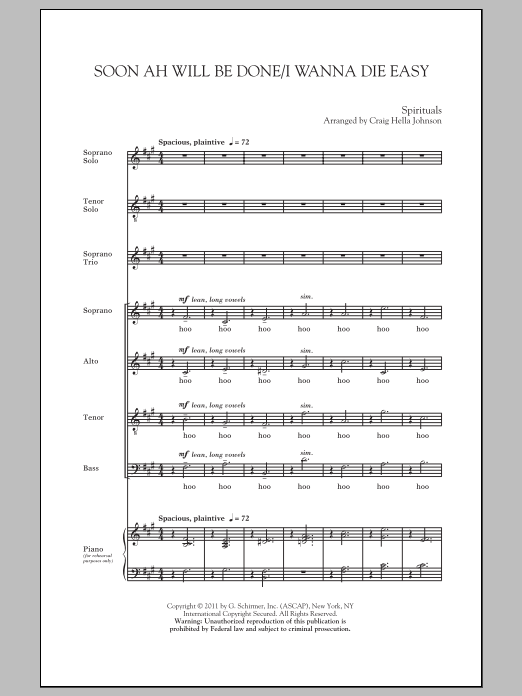 Download Traditional Spiritual Soon Ah Will Be Done / I Want To Die Easy (arr. Craig Hella Johnson) Sheet Music and learn how to play SATB PDF digital score in minutes