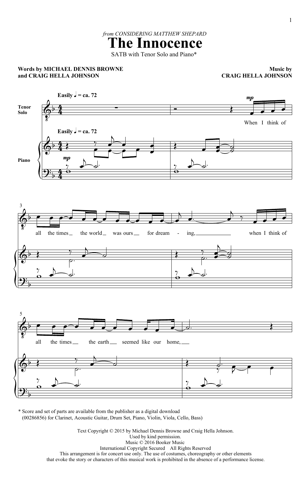 Download Craig Hella Johnson The Innocence (from Considering Matthew Shepard) Sheet Music and learn how to play SATB Choir PDF digital score in minutes