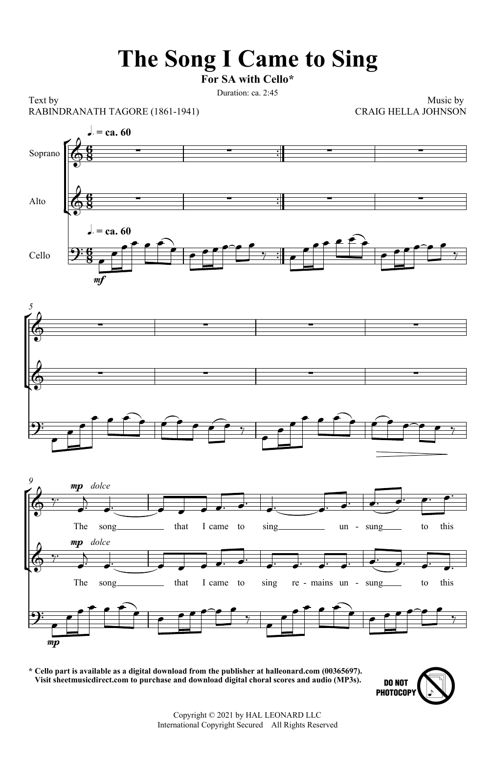 Download Craig Hella Johnson The Song I Came To Sing Sheet Music and learn how to play 2-Part Choir PDF digital score in minutes