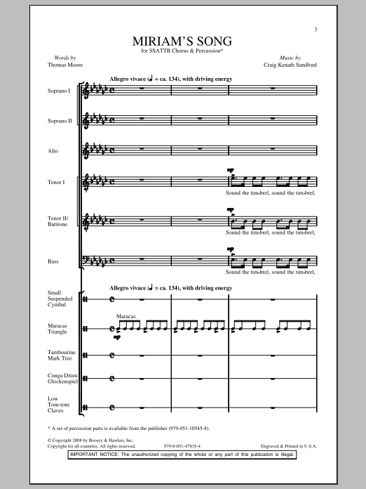 Download Craig Kenath Sandford Miriam's Song Sheet Music and learn how to play SATB PDF digital score in minutes