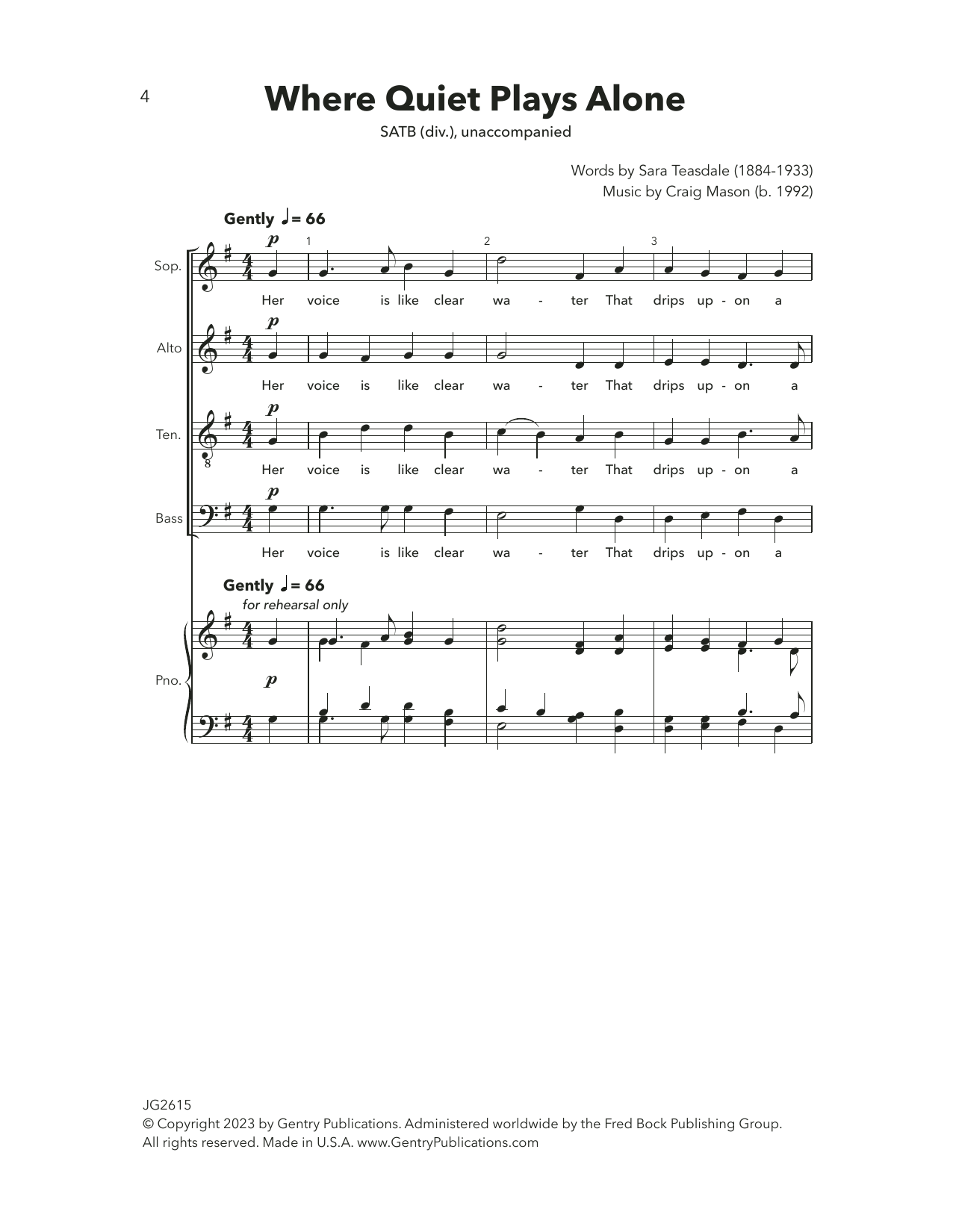 Download Craig Mason Where Quiet Plays Alone Sheet Music and learn how to play Choir PDF digital score in minutes