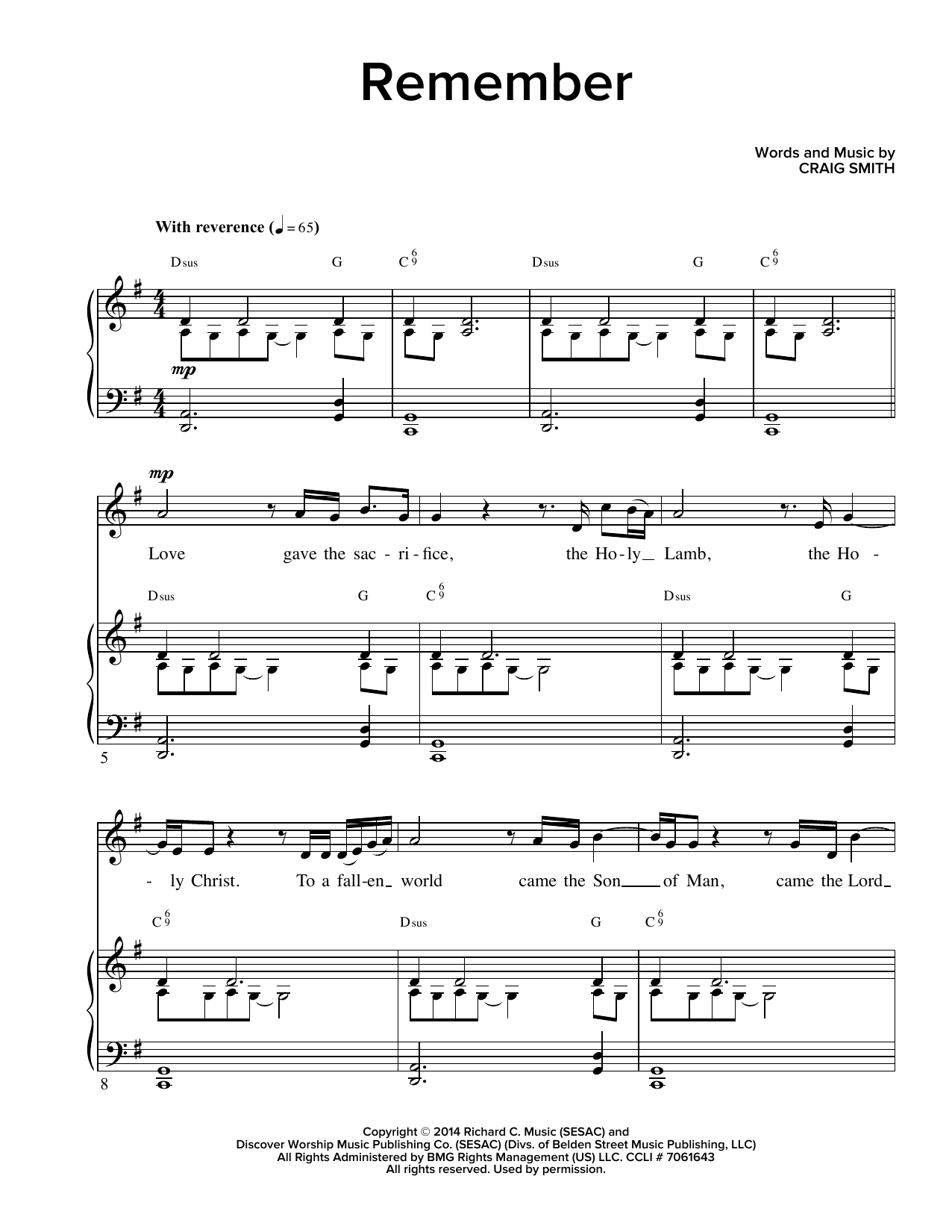 Download Craig Smith Remember Sheet Music and learn how to play Lead Sheet / Fake Book PDF digital score in minutes