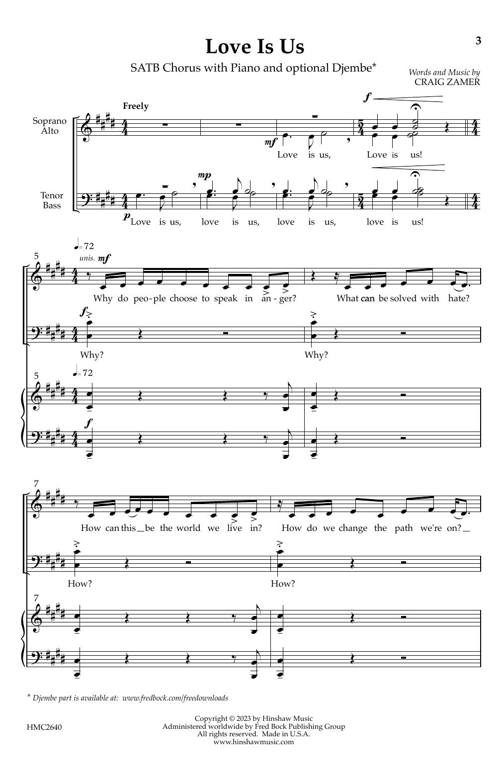 Download Craig Zamer Love Is Us Sheet Music and learn how to play SATB Choir PDF digital score in minutes